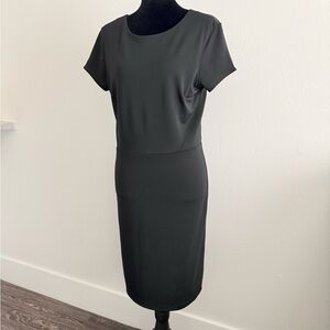 Ann Taylor Black Short-Sleeve Midi Sheath Dress